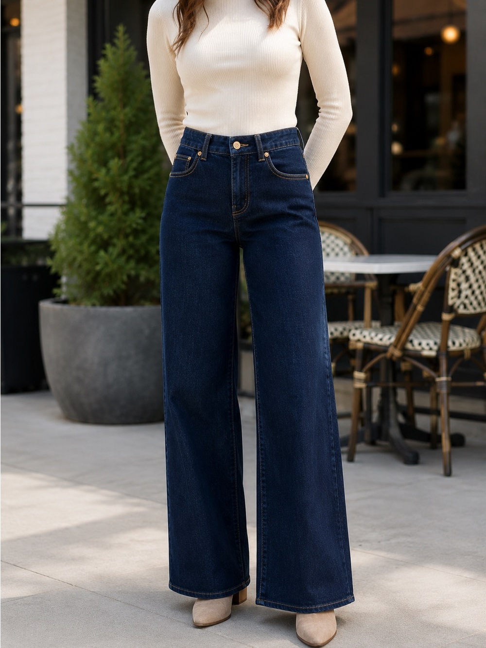 BCBGeneration Wide Leg Denim Trouser Jeans - Indigo Rinse Size 26
